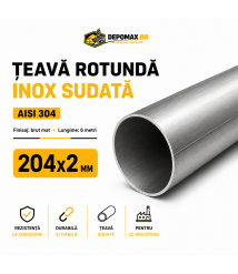 Teava rotunda inox sudata AISI 304, 204 x 2 mm, 6 metri Teava rotunda inox sudata AISI 304, 204 x 2 mm, 6 metri